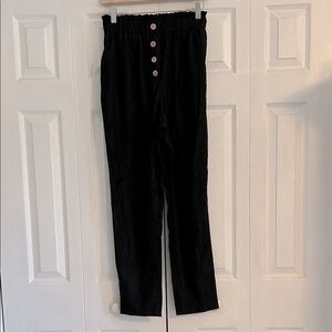 Black High-Waisted Pants with Button Detail